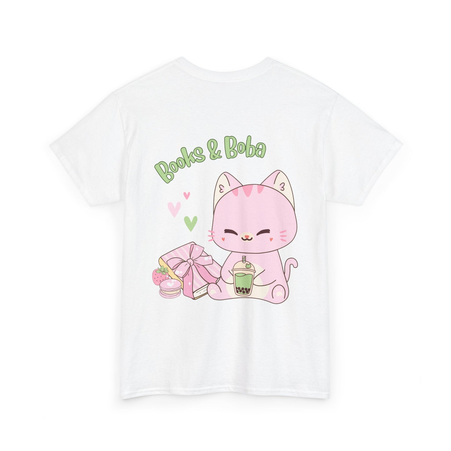Books and Boba Kawaii Cat Design Unisex Tee