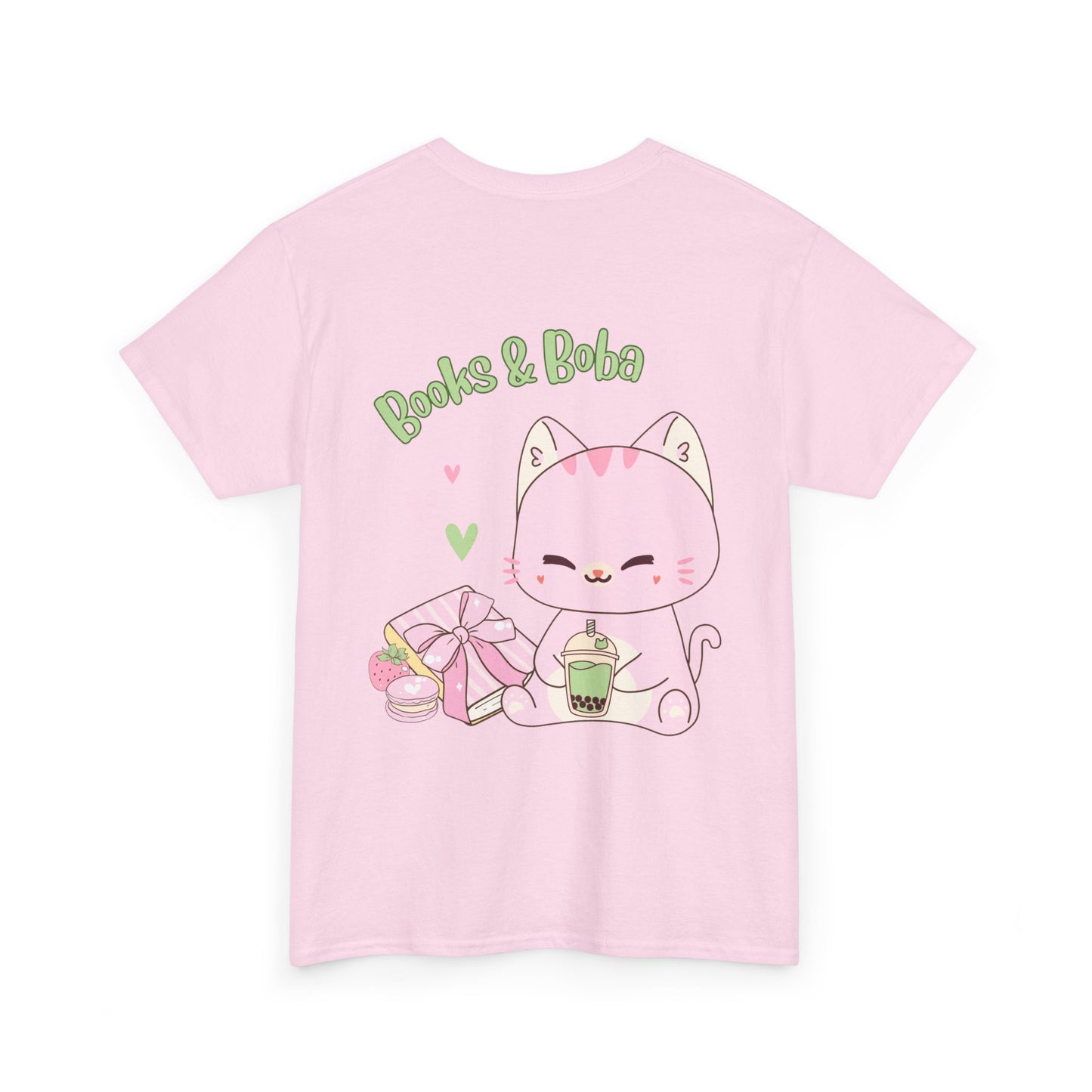 Books and Boba Kawaii Cat Design Unisex Tee