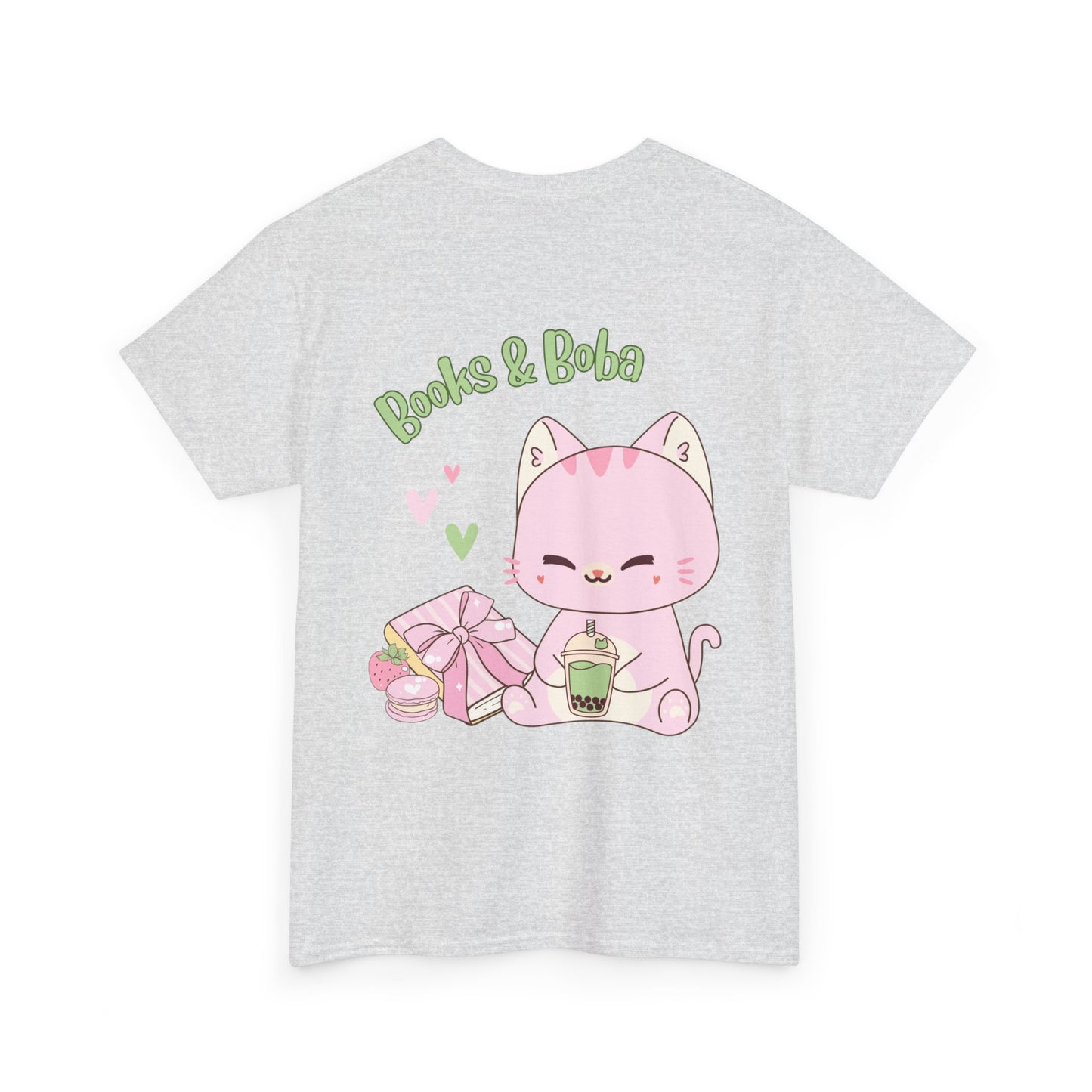 Books and Boba Kawaii Cat Design Unisex Tee
