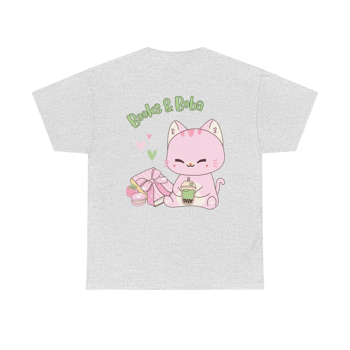 Books and Boba Kawaii Cat Design Unisex Tee