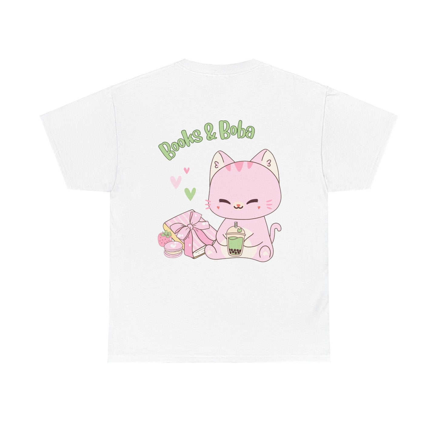 Books and Boba Kawaii Cat Design Unisex Tee